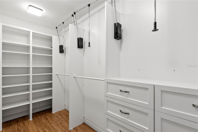 spacious closet with light hardwood / wood-style flooring