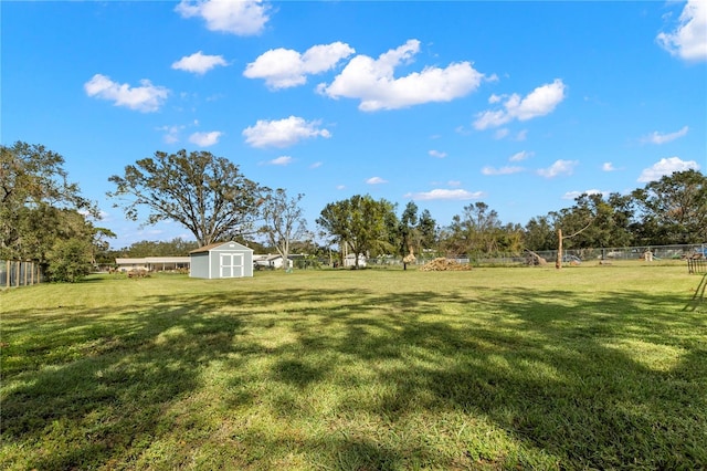 view of yard with a shed