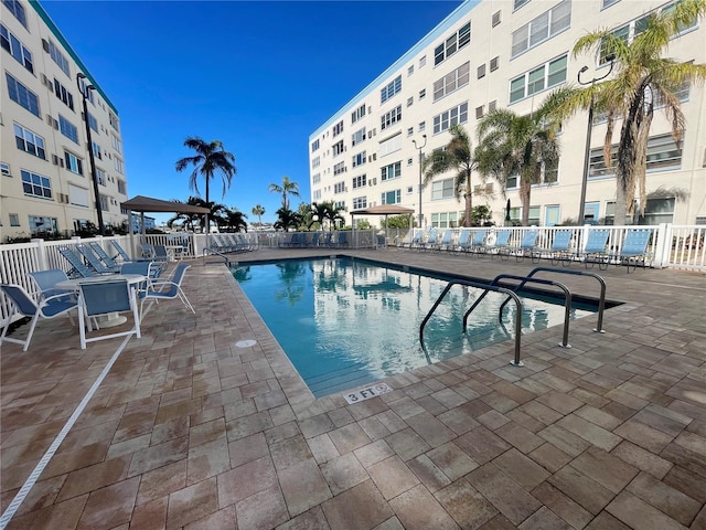 view of pool with a gazebo and a patio area