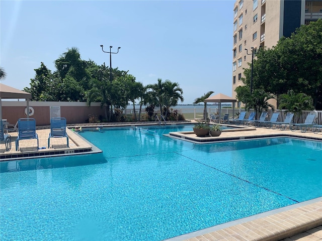 view of pool featuring a gazebo