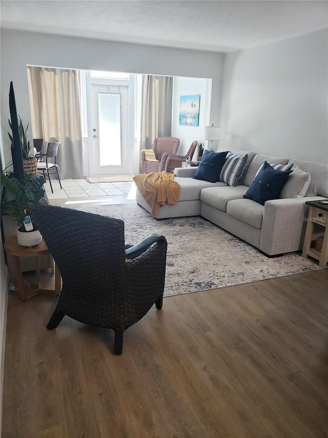 living room with light hardwood / wood-style floors