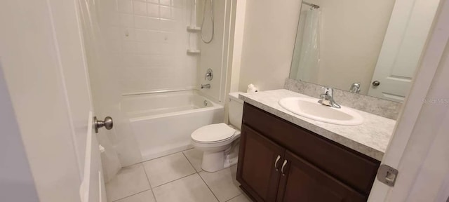 full bathroom with vanity, shower / washtub combination, tile patterned floors, and toilet