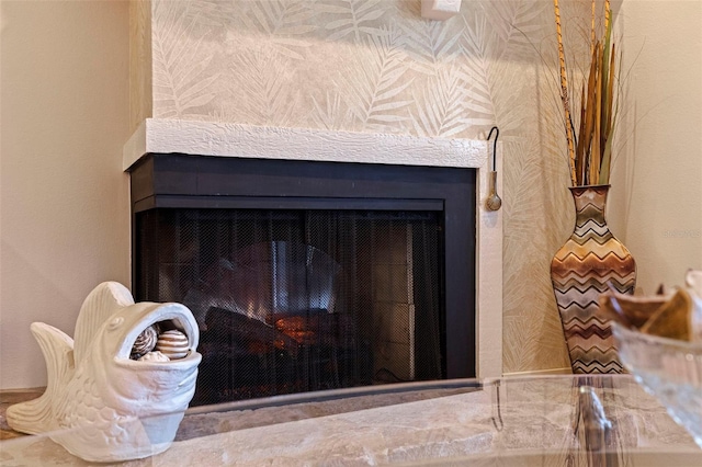 room details with a multi sided fireplace