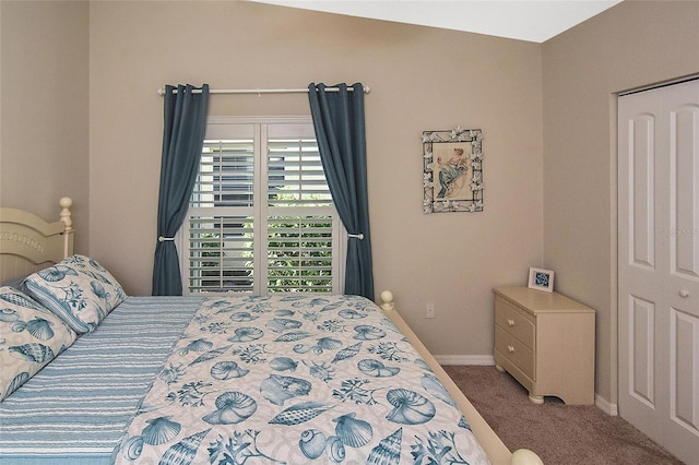 bedroom featuring carpet flooring and a closet