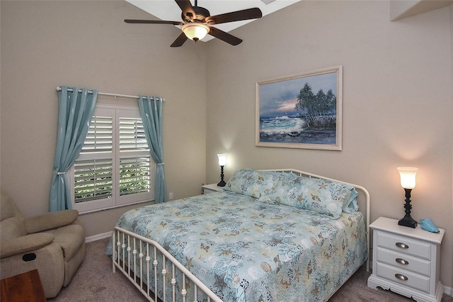 bedroom with ceiling fan and carpet