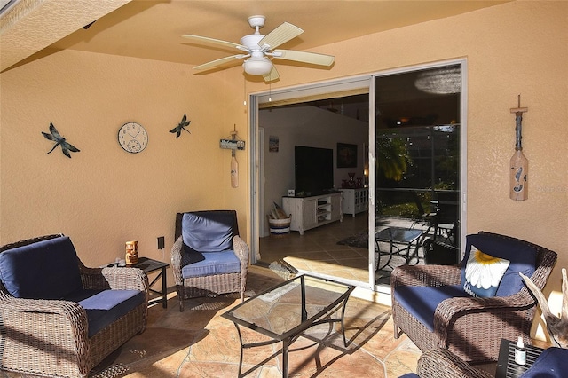 view of patio / terrace with ceiling fan and an outdoor hangout area