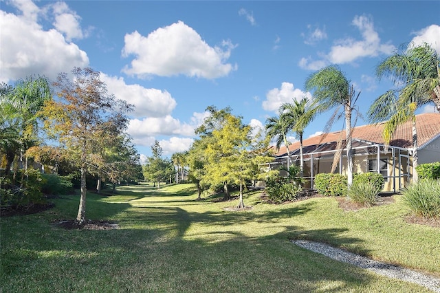 view of yard with a lanai