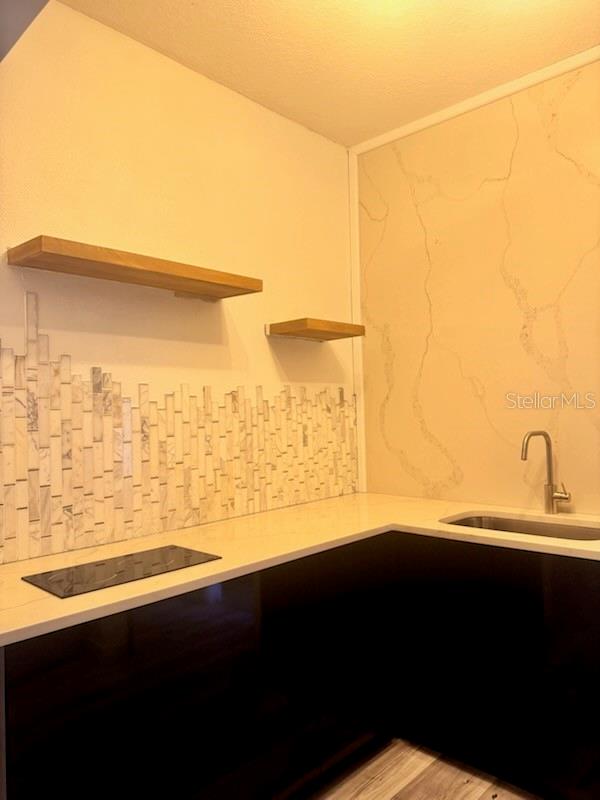 kitchen with light hardwood / wood-style flooring and sink