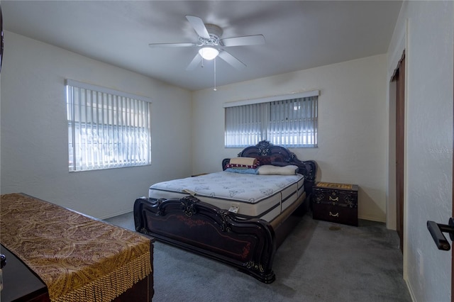 bedroom with carpet floors and ceiling fan