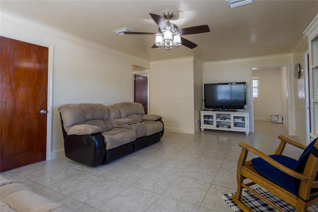 living room with ceiling fan