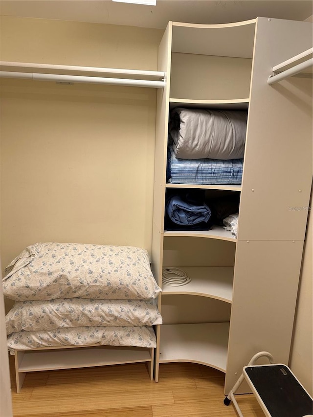 walk in closet with wood-type flooring