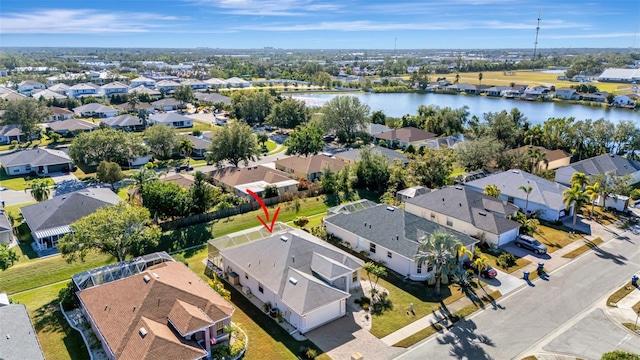 bird's eye view featuring a water view