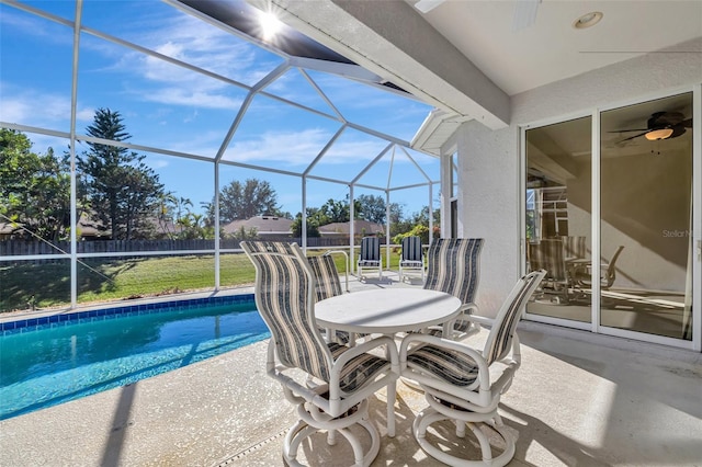 view of pool featuring a lanai and a patio area