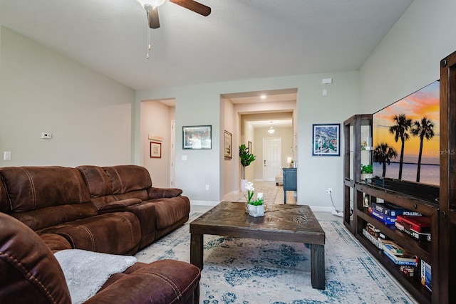 living room featuring ceiling fan