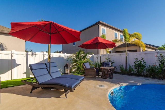 view of swimming pool featuring a patio