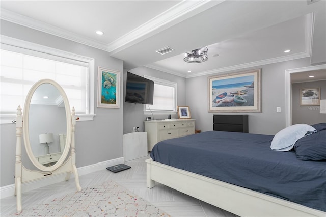 bedroom featuring ornamental molding