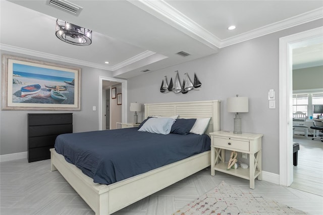 bedroom featuring ornamental molding