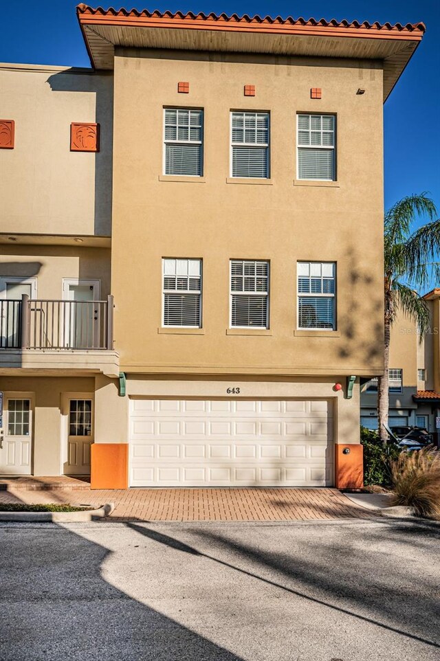 exterior space with a garage