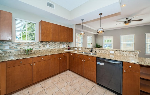 kitchen featuring dishwasher, ceiling fan, a healthy amount of sunlight, and sink