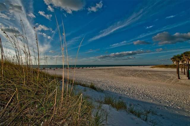 property view of water featuring a beach view