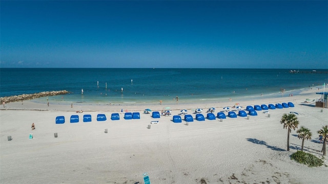 property view of water featuring a beach view