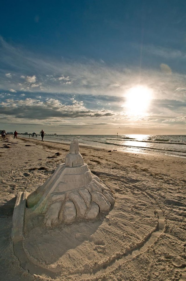 view of water feature with a beach view