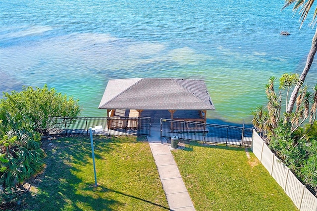 bird's eye view featuring a water view