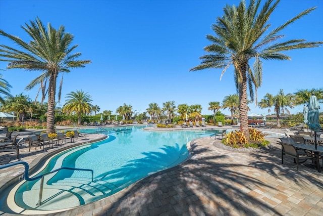 view of swimming pool with a patio