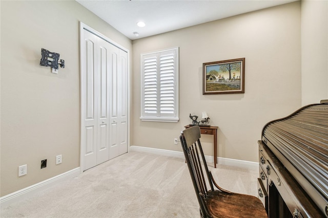 home office with light carpet