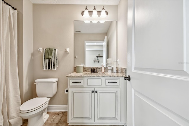 bathroom featuring tile patterned flooring, vanity, and toilet