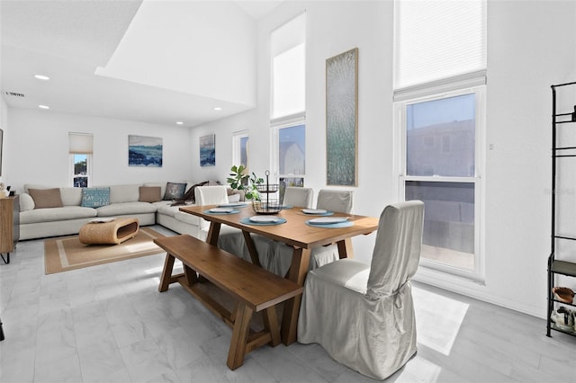 dining area featuring a high ceiling and a wealth of natural light