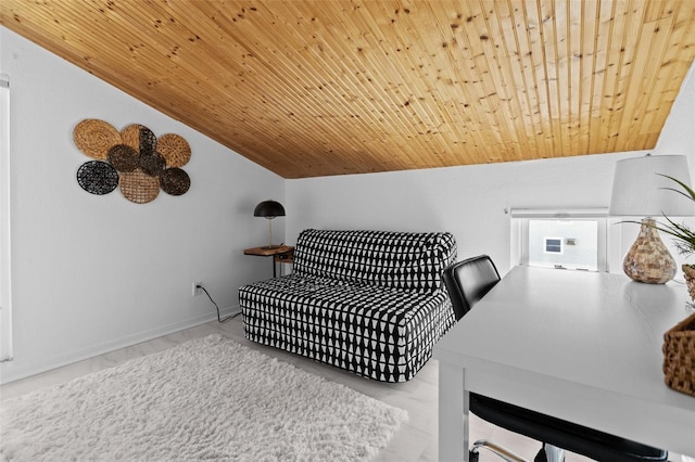 bedroom with wood ceiling and lofted ceiling