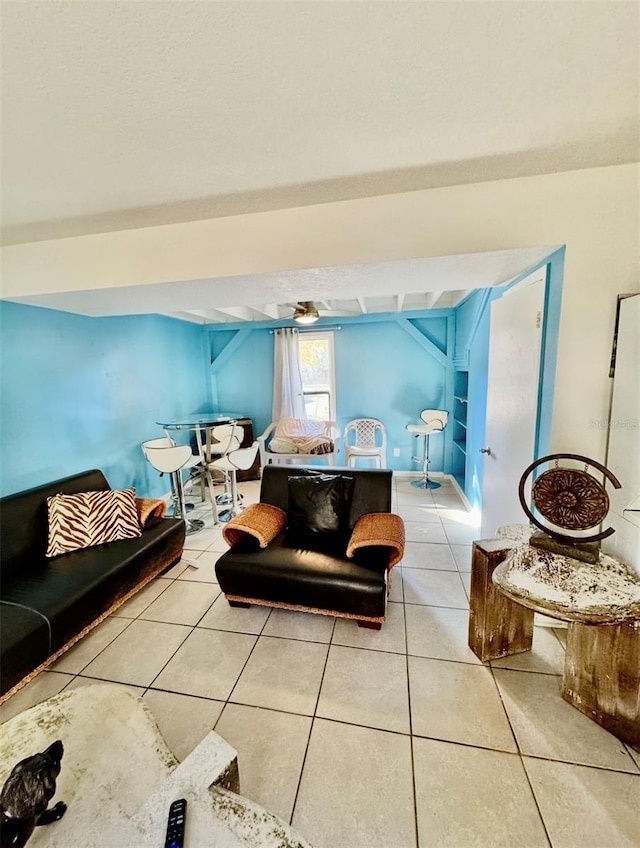 living room featuring tile patterned flooring