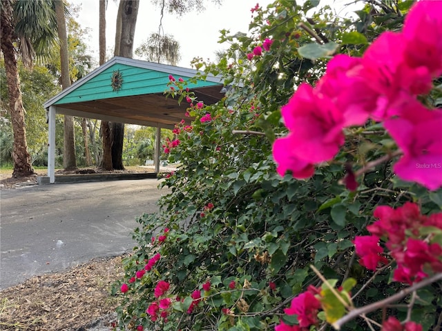 exterior space featuring a carport