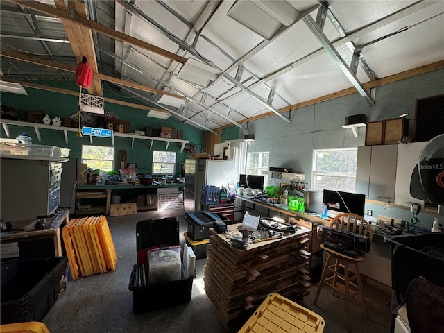 interior space featuring a workshop area