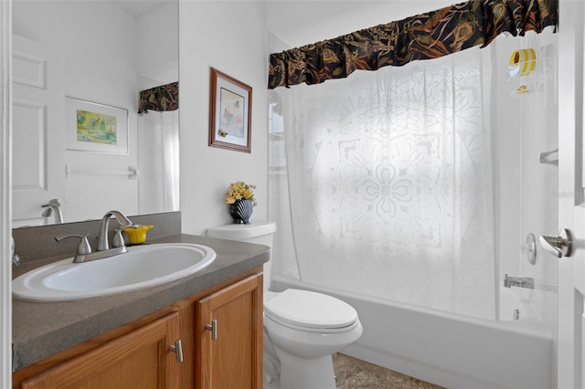 full bathroom with vanity, toilet, and shower / tub combo