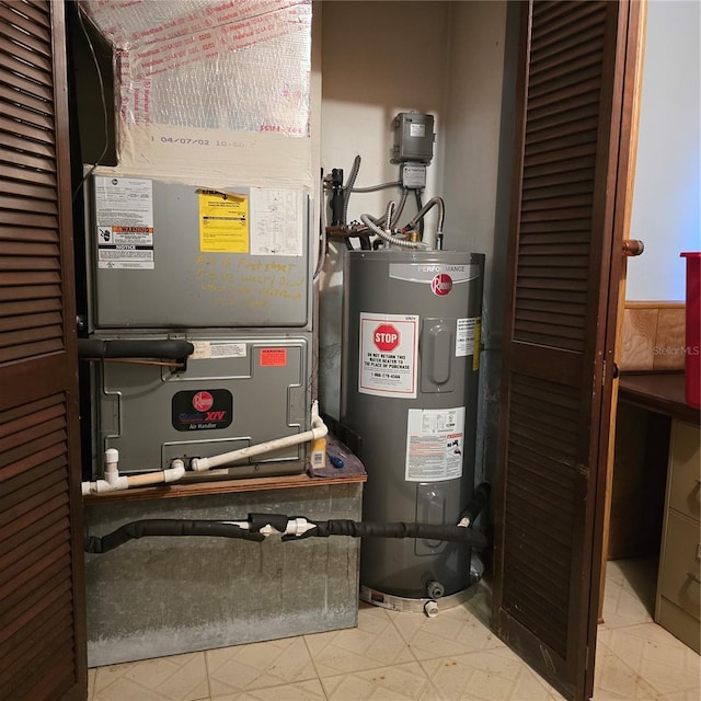 utility room featuring heating unit and water heater