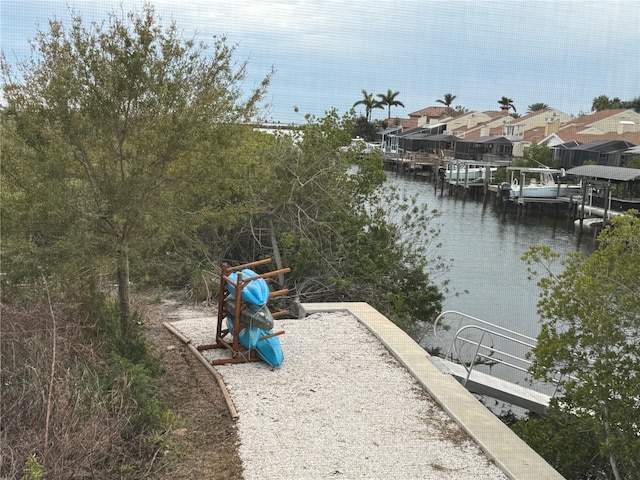 water view featuring a dock