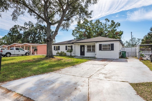 ranch-style home with a front yard