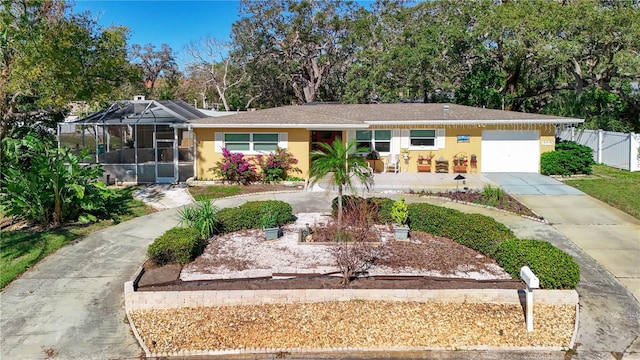 ranch-style home with glass enclosure