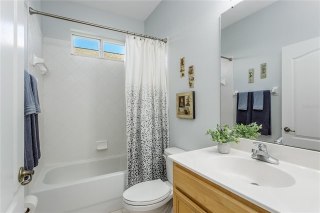 full bathroom featuring vanity, toilet, and shower / bath combo with shower curtain