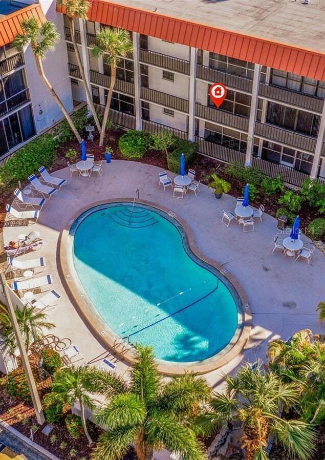 pool with a patio