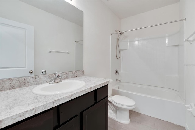 full bathroom featuring shower / bathing tub combination, tile patterned flooring, vanity, and toilet