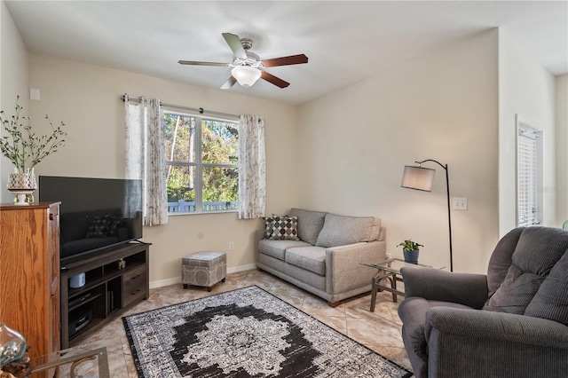 living room featuring ceiling fan