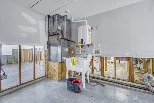 utility room with water heater