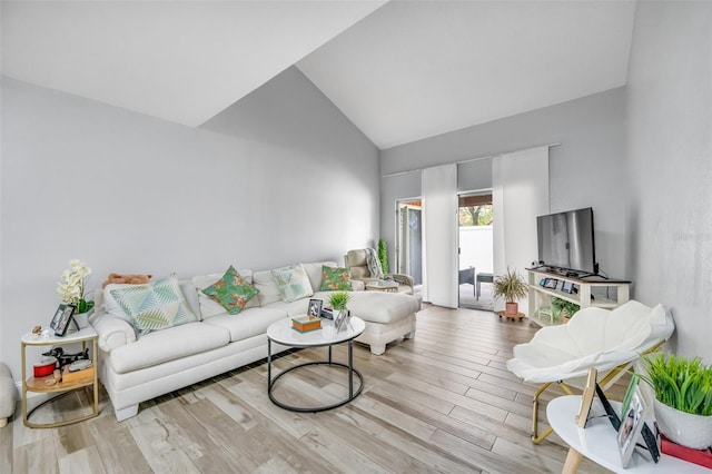 living room with vaulted ceiling and wood finished floors