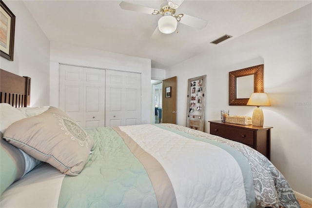 bedroom with a closet and ceiling fan