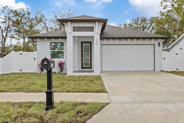 prairie-style house with a front lawn and a garage