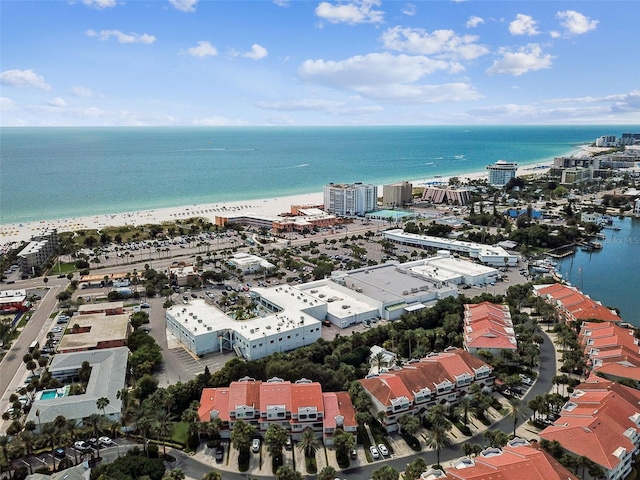 drone / aerial view with a view of the beach and a water view