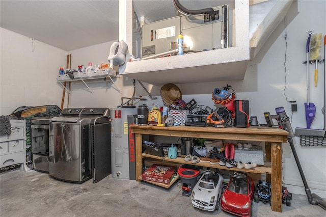 interior space featuring washing machine and dryer and water heater